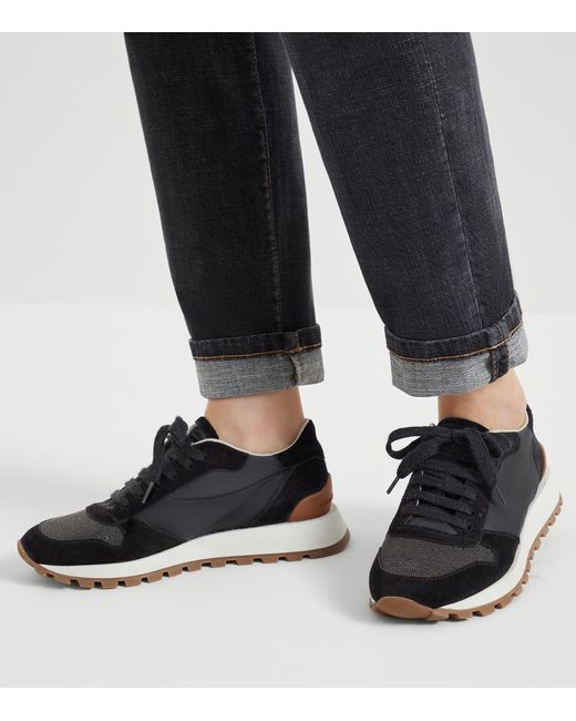 Brunello Cucinelli Blue Suede Technical Running Sneakers