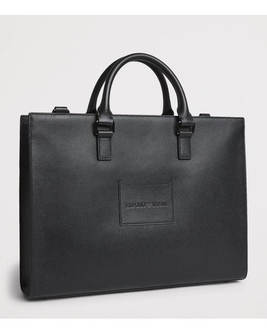 Emporio Armani Black Leather Logo Briefcase for men