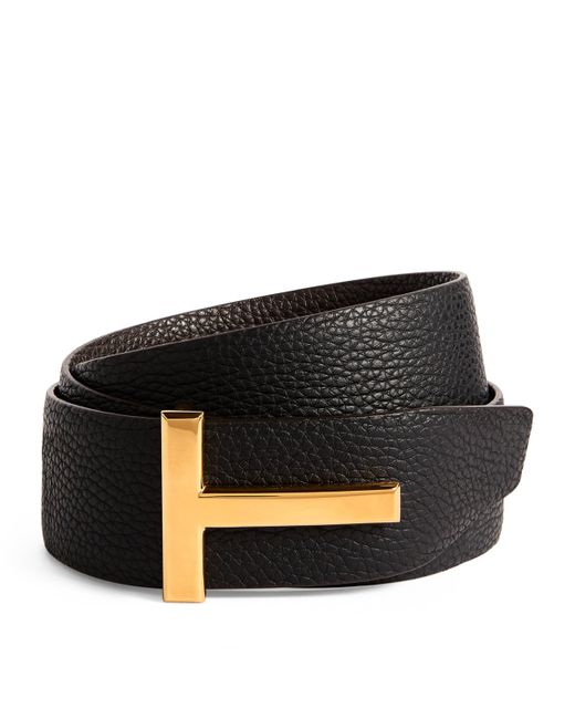 Tom Ford Black Leather Reversible T Icon Belt for men