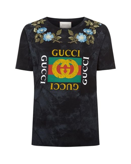 Gucci Embroidered Floral Logo T-shirt in Black for Men | Lyst