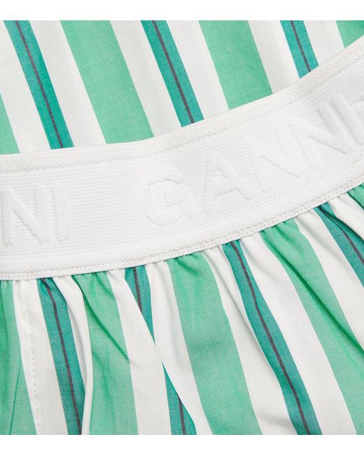 Ganni Green Cotton Striped Shorts