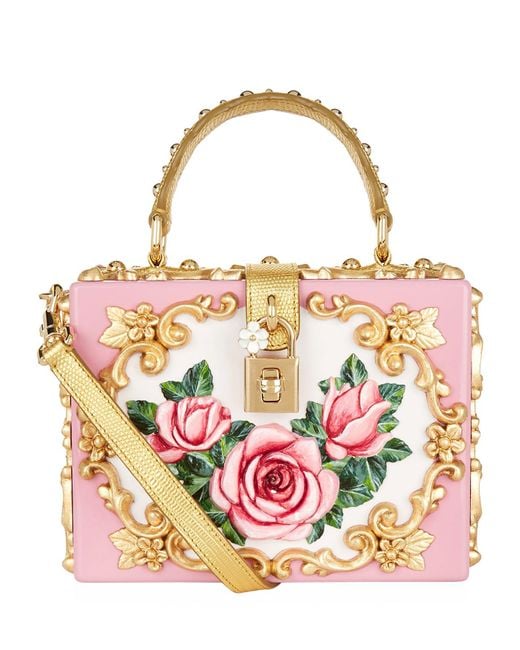 Dolce & Gabbana Pink Rose Embellished Top Handle Bag