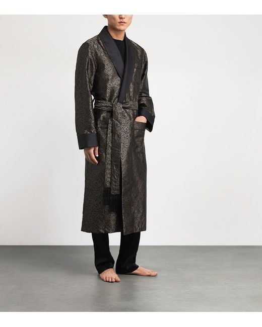 Derek Rose Black Silk Jacquard Verona Robe for men