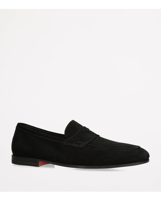 Santoni Black Suede Carlos Penny Loafers