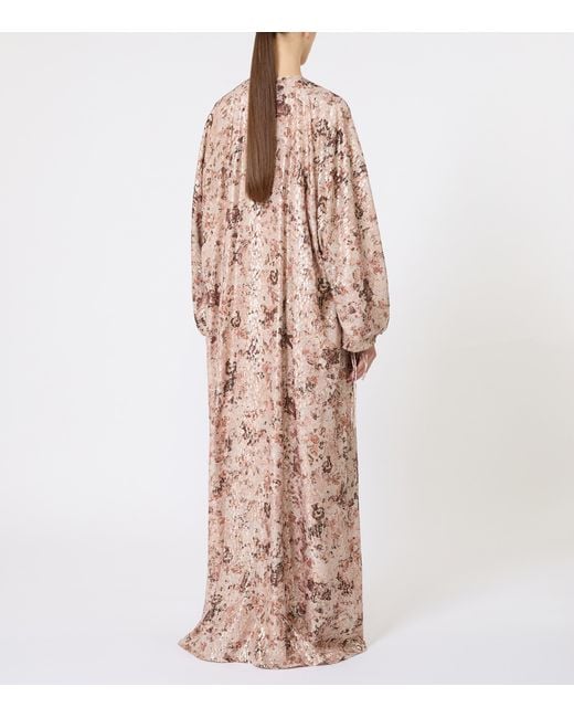 Max Mara Natural Metallic Silk Maxi Dress