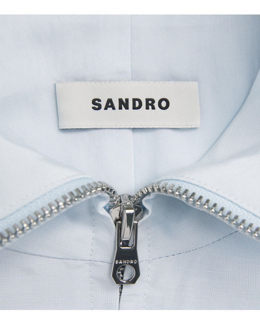 Sandro Blue Embroidered Funnel-Neck Jacket