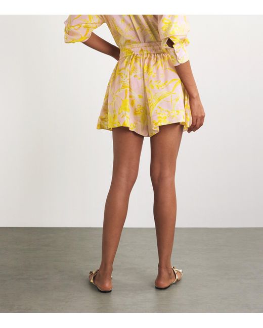 Zimmermann Yellow Silk Floral Shorts