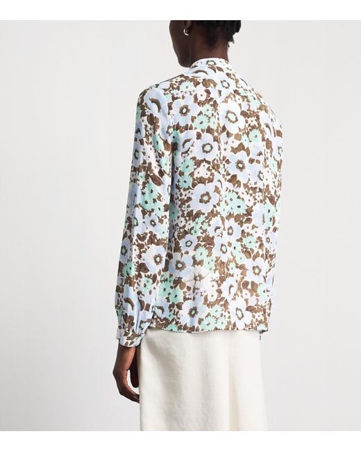Tory Burch White Printed Tie-Neck Blouse