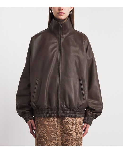 Acne Brown Leather Bomber Jacket