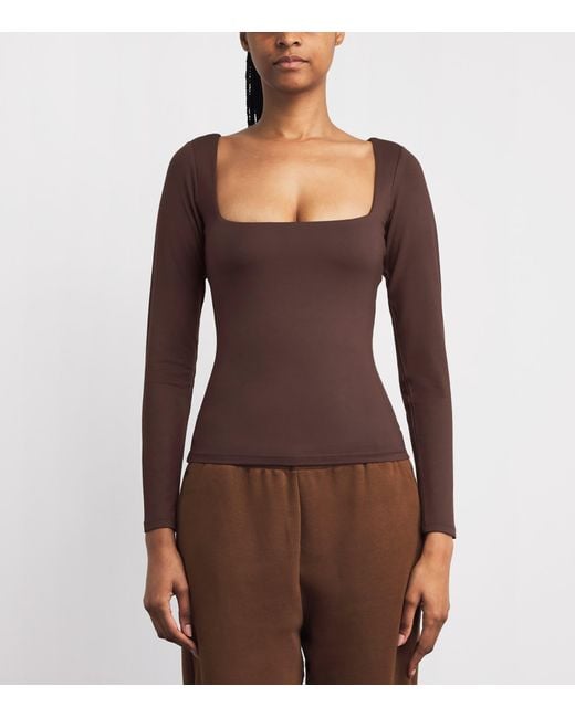 Skims Brown Smooth Layers Square-Neck Top