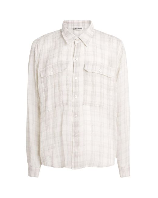 Cole Buxton White Linen-Blend Slub Check Ivy League Shirt for men