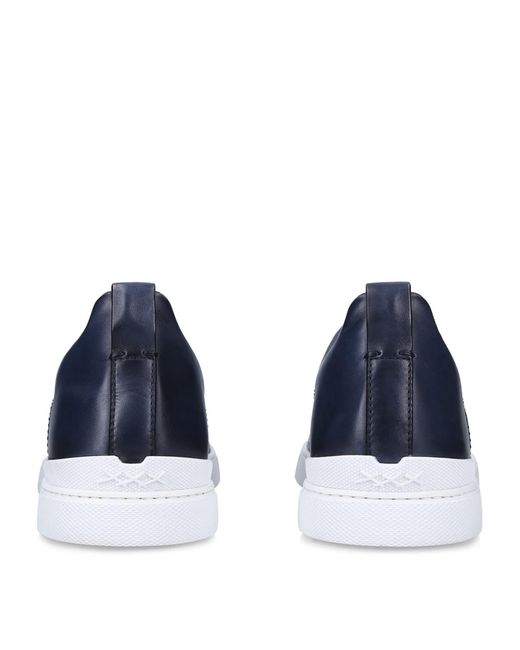 Zegna Blue Crocodile Leather Triple Stitch Sneakers for men