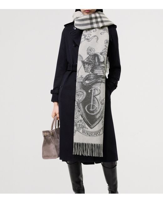 Burberry Gray Cashmere Reversible Etched Knight Scarf