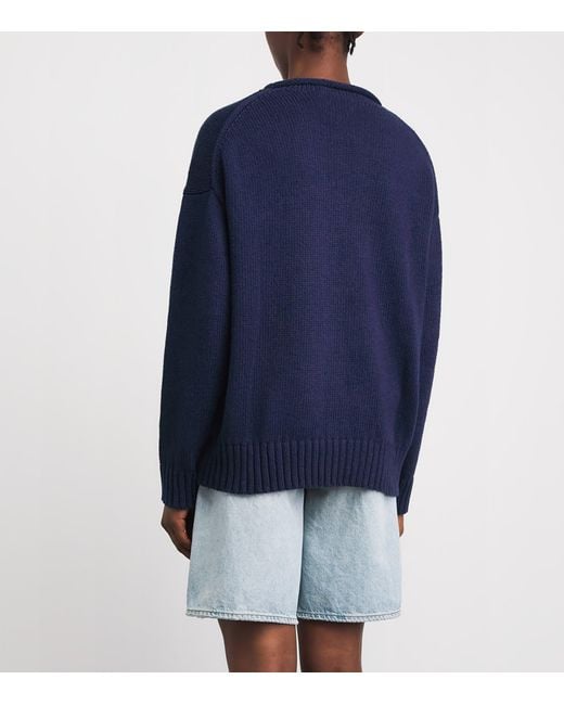 Polo Ralph Lauren Blue Cotton-Linen Sitting Polo Bear Sweater