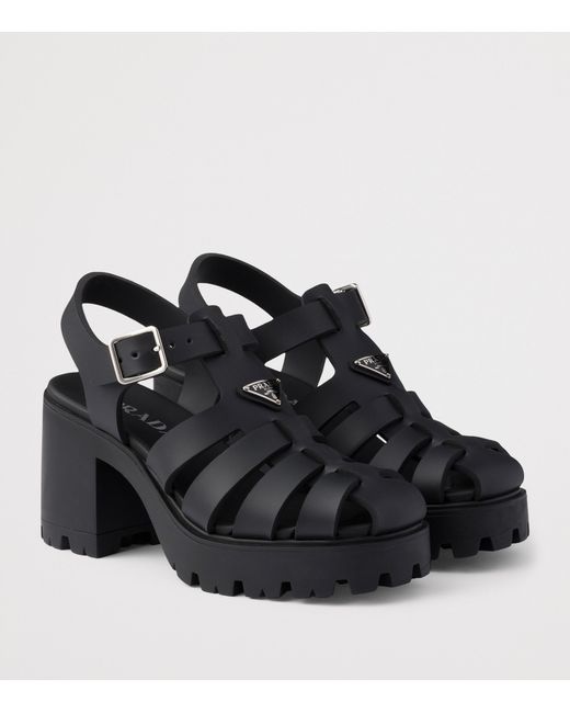 Prada Black Rubber Platform Sandals 90