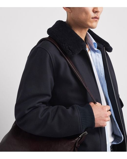 Sandro Black Wool-Blend Shearling Collar Aviator Jacket for men