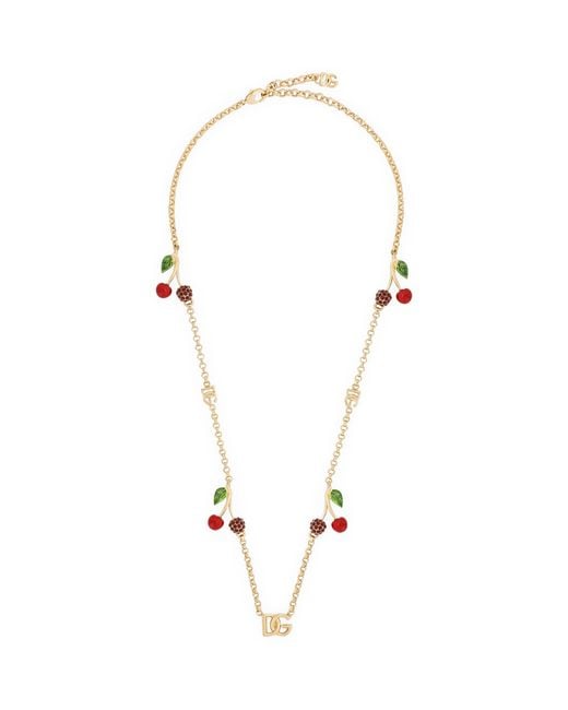 Dolce & Gabbana Metallic Embellished Cherry Logo Necklace
