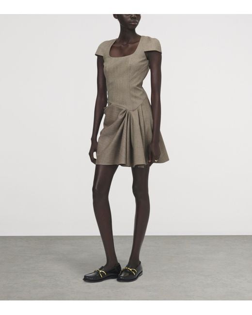 McQueen Gray Wool Gathered Mini Dress