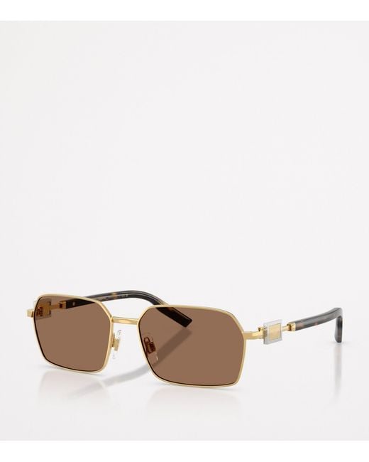 Dolce & Gabbana Brown Wire-Frame Rectangular Sunglasses for men