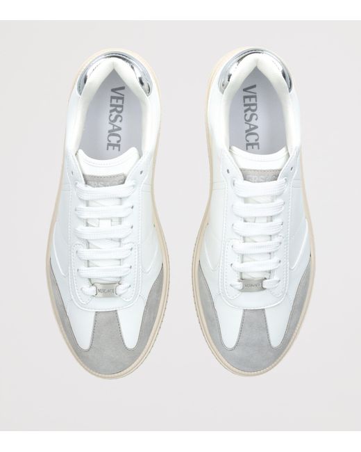 Versace White Leather Low-Top Sneakers for men