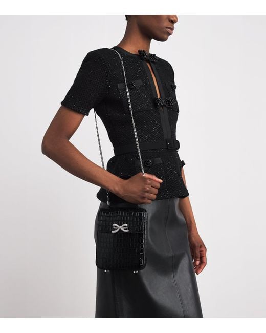 Self-Portrait Black Mini Croc-Embossed Leather Top-Handle Bag