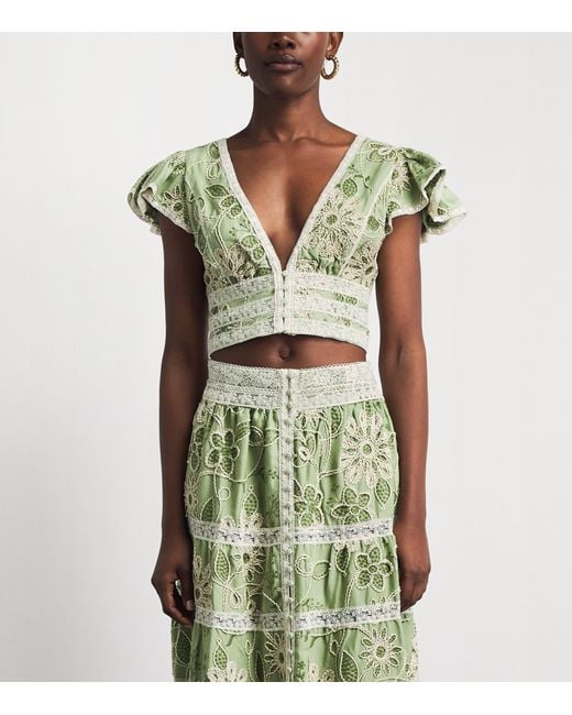 Alice + Olivia Green Embroidered Keeley Blouse
