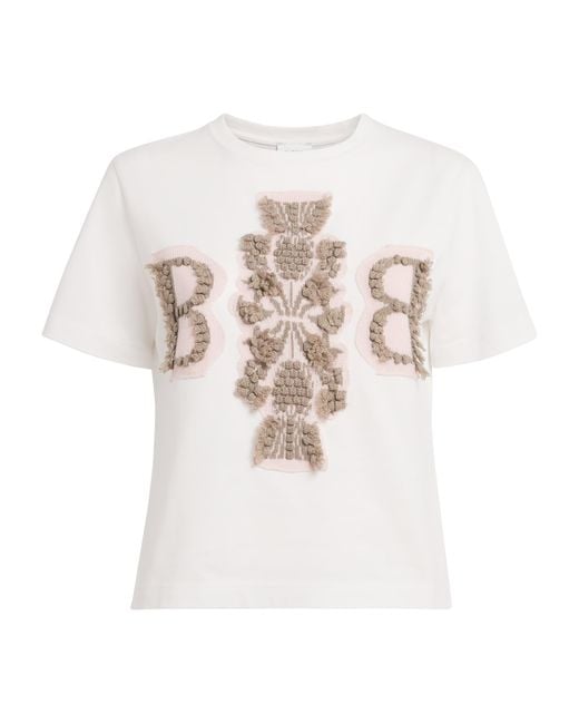 Barrie White Cotton Cashmere-Patch T-Shirt