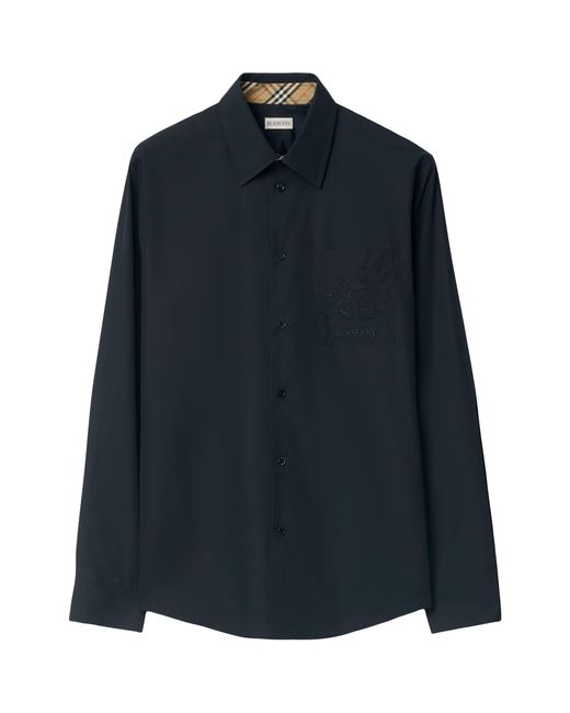 Burberry Blue Cotton Poplin Logo Shirt for men