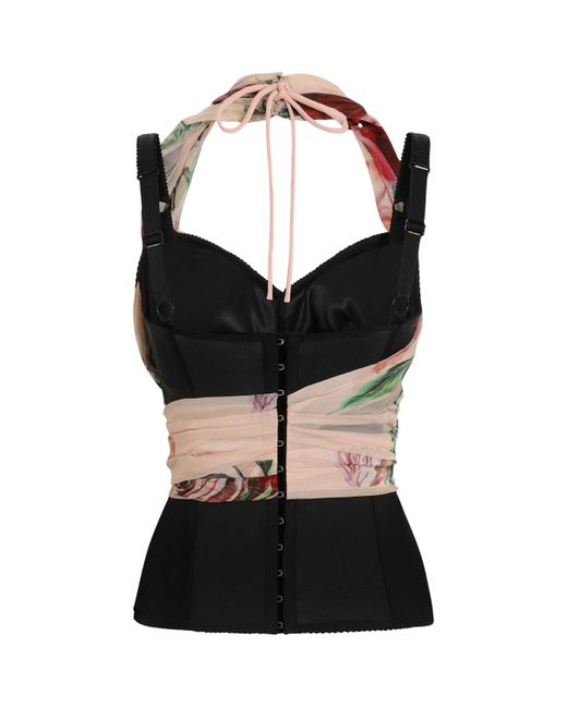 Dolce & Gabbana Red Floral Print Corset Top