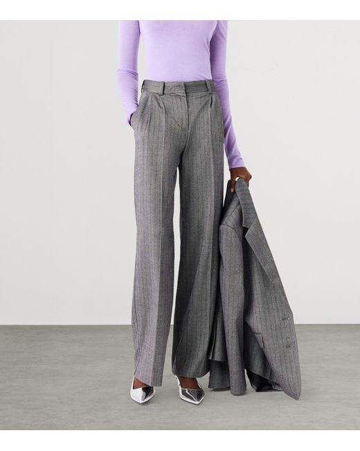 Maje Gray Rhinestone Wide-Leg Tailored Trousers