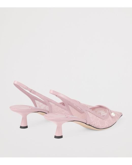 Jimmy Choo Pink Amita 45 Lace-Leather Slingback Pumps