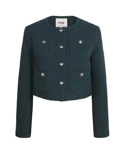 Maje Green Tweed Cropped Jacket