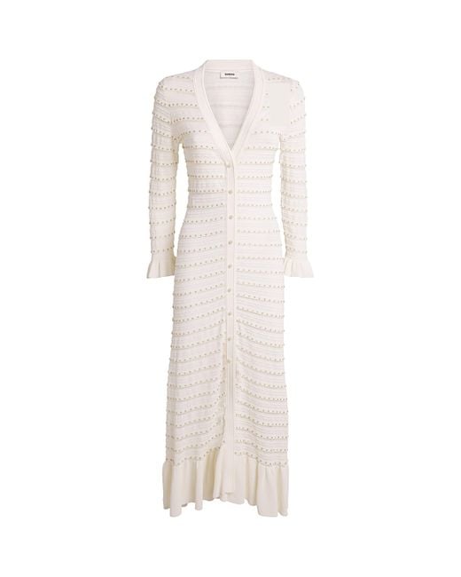 Sandro White Beaded Jacquard Maxi Dress