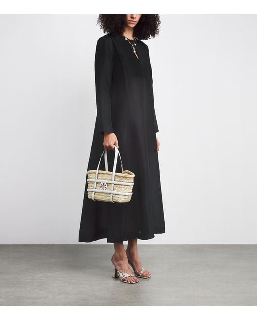 Tory Burch Black Linen-Silk Pleated Midi Kaftan