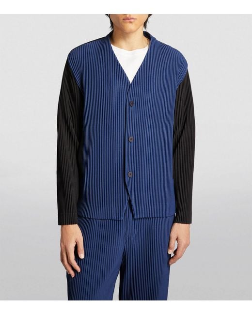 Homme Plissé Issey Miyake Blue Colour-block Pleated Cardigan for men