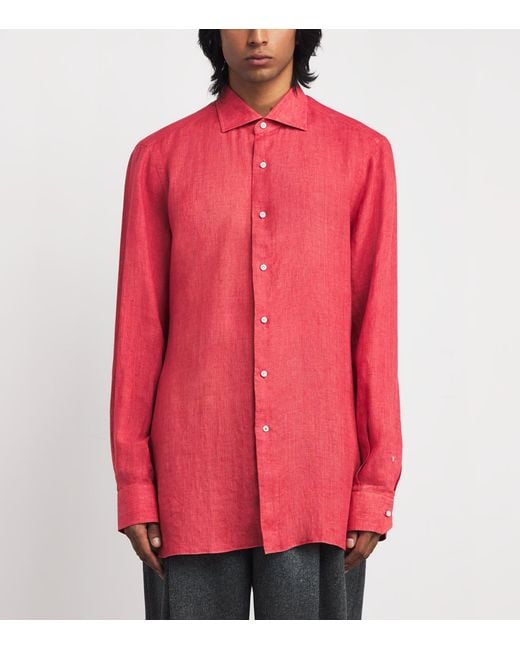 Isaia Red Linen Shirt for men