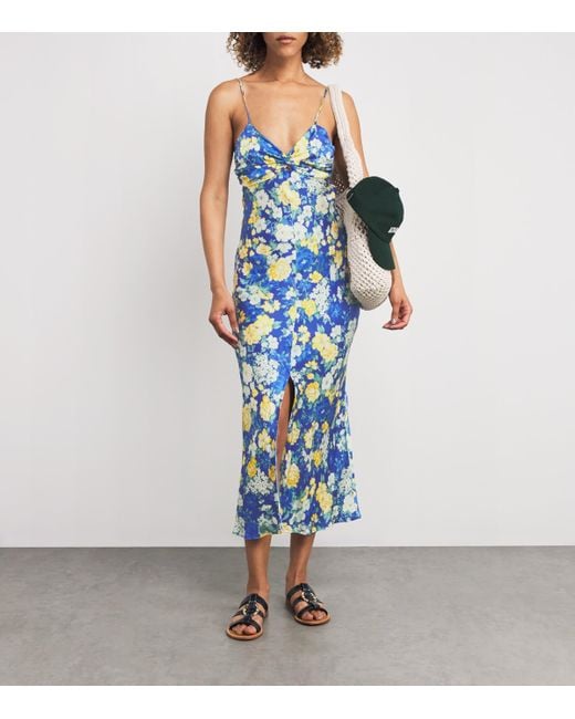 Claudie Pierlot Blue Satin Floral Maxi Dress