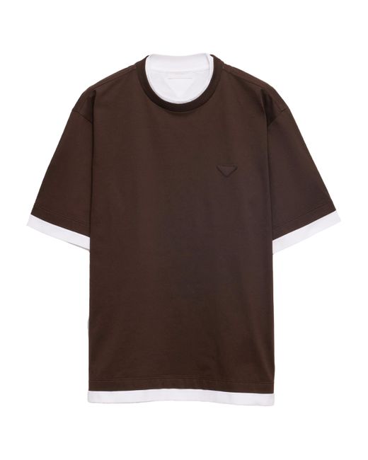 Prada Brown Double-Layer Logo T-Shirt for men