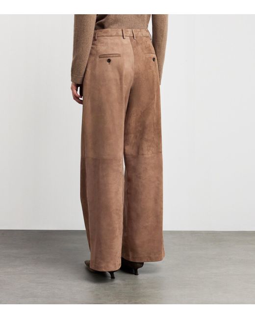 Max Mara Brown Suede Lambskin Wide-Leg Trousers