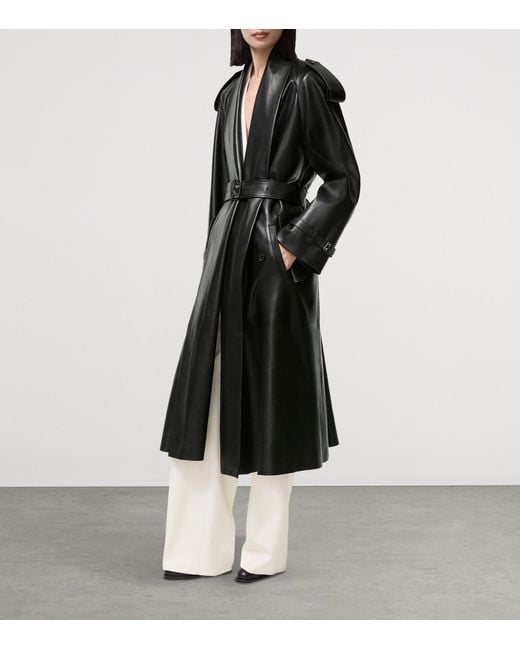 Burberry Black Leather Wrap Trench Coat