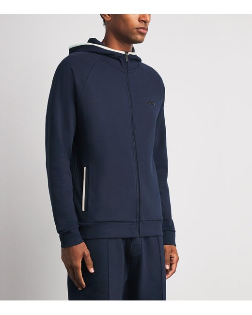 Boss Blue Contrast-Trim Sense Zip-Up Hoodie for men