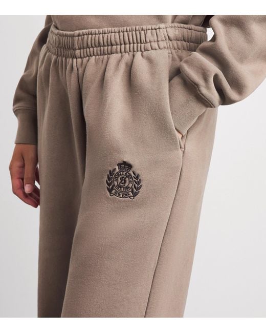 Sporty & Rich Natural Embroidered Crest Wide-Leg Sweatpants