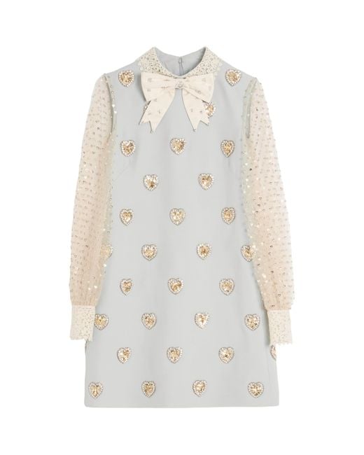 Valentino White Wool-Silk Embroidered Mini Dress