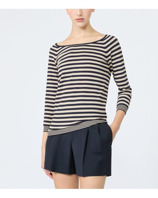 Max Mara Gray Scarf-Detail Stripe T-Shirt