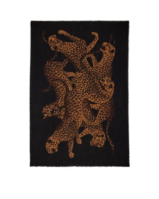 Saint Laurent Black Wool Leopard Stole