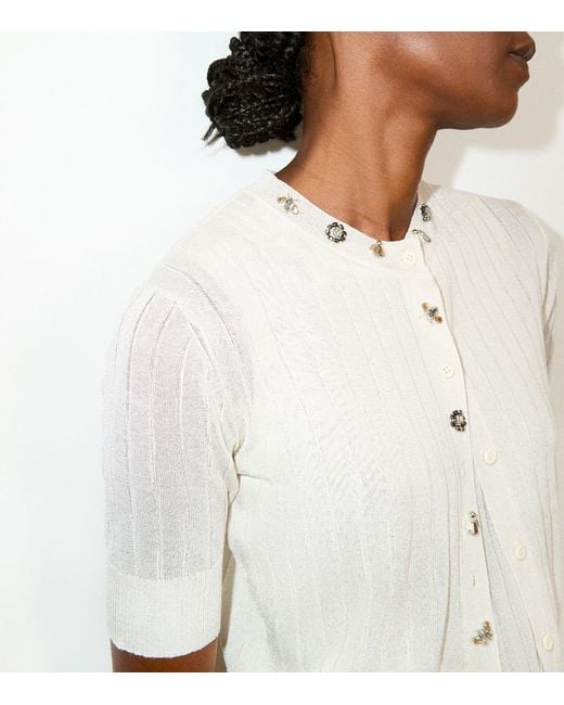 MAX&Co. White Ribbed Short-Sleeve Cardigan