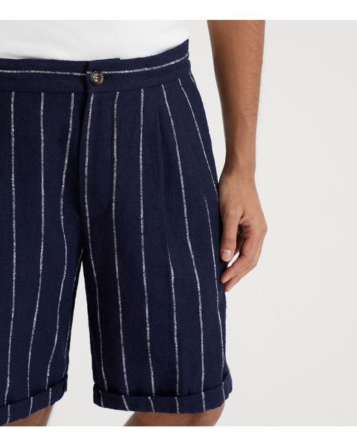Brunello Cucinelli Blue Linen-wool Pinstripe Bermuda Shorts for men