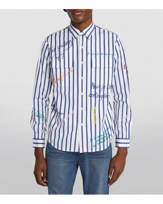 Polo Ralph Lauren Blue Striped Script Poplin Shirt for men