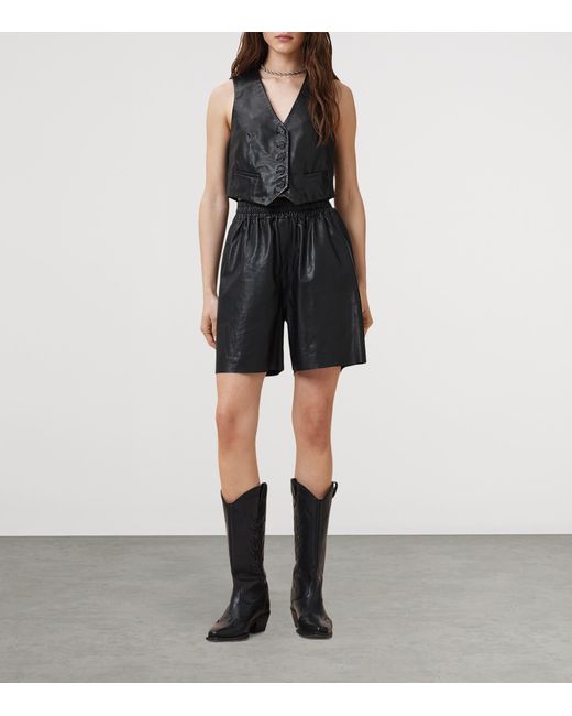 AllSaints Black Leather Arla Lea Waistcoat