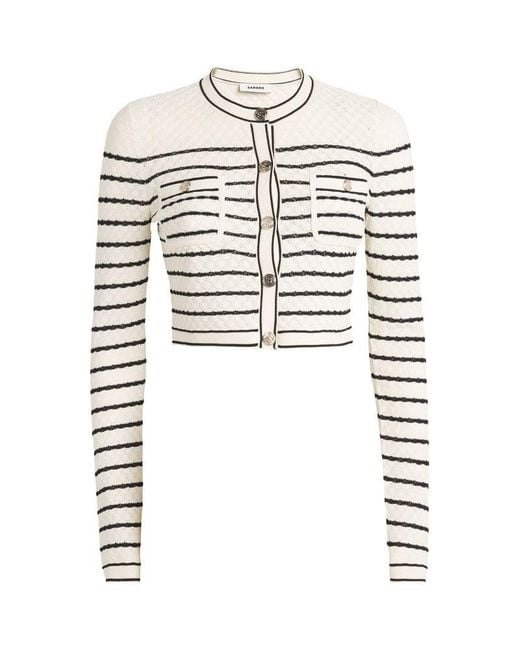 Sandro White Striped Cropped Cardigan